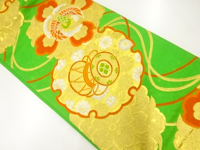 アンティーク　鼓に華紋模様織出し袋帯（材料）